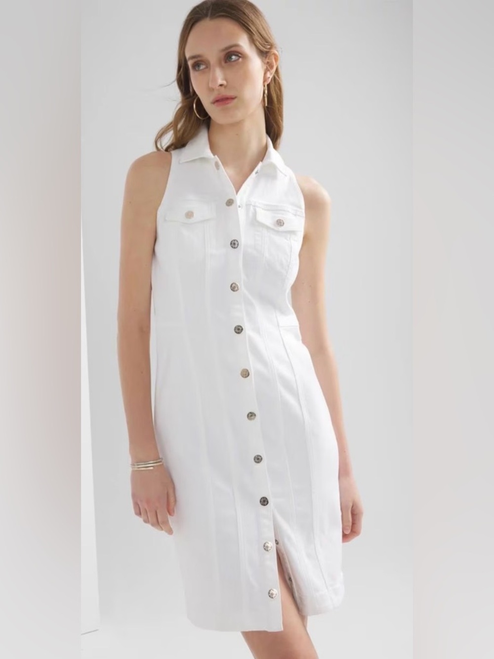 White House Black Market White Button-Front Denim Midi Dress